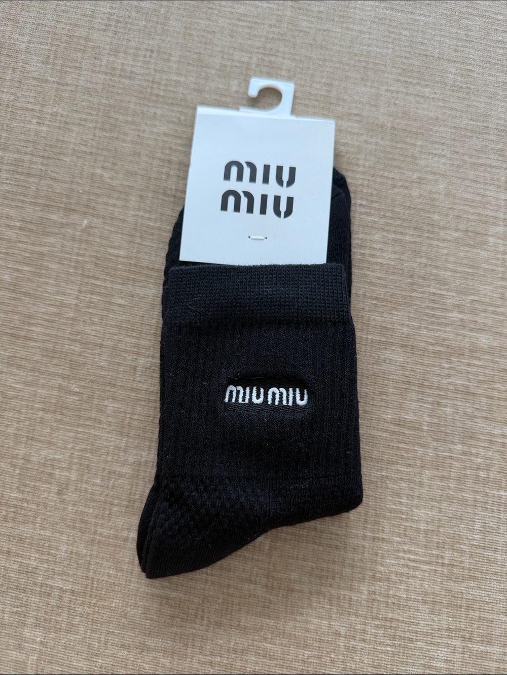 Miu Miu Black Crew Socks with White Logo